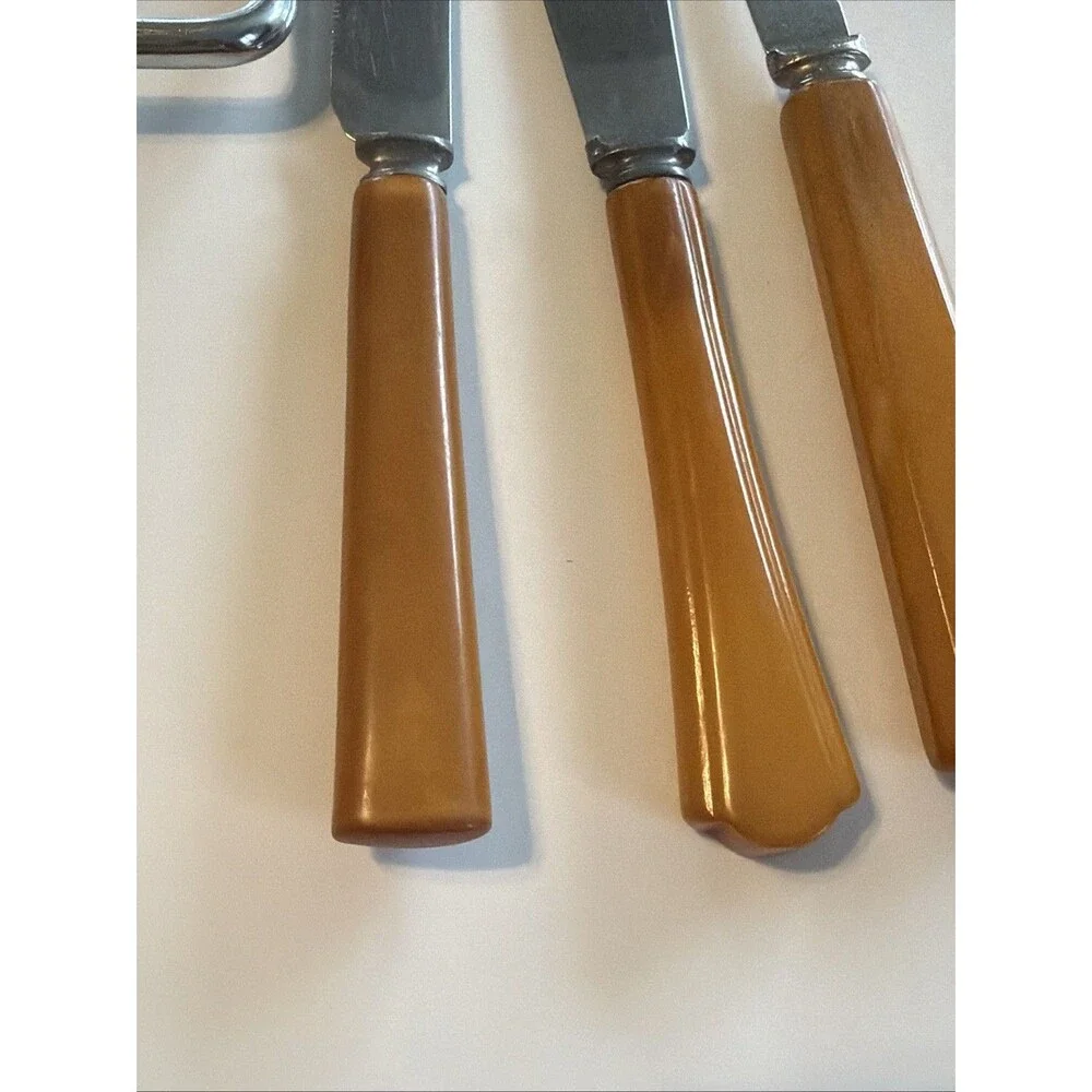 Vintage Bakelite Caramel Butterscotch Knives Knife and Cheese Slicer